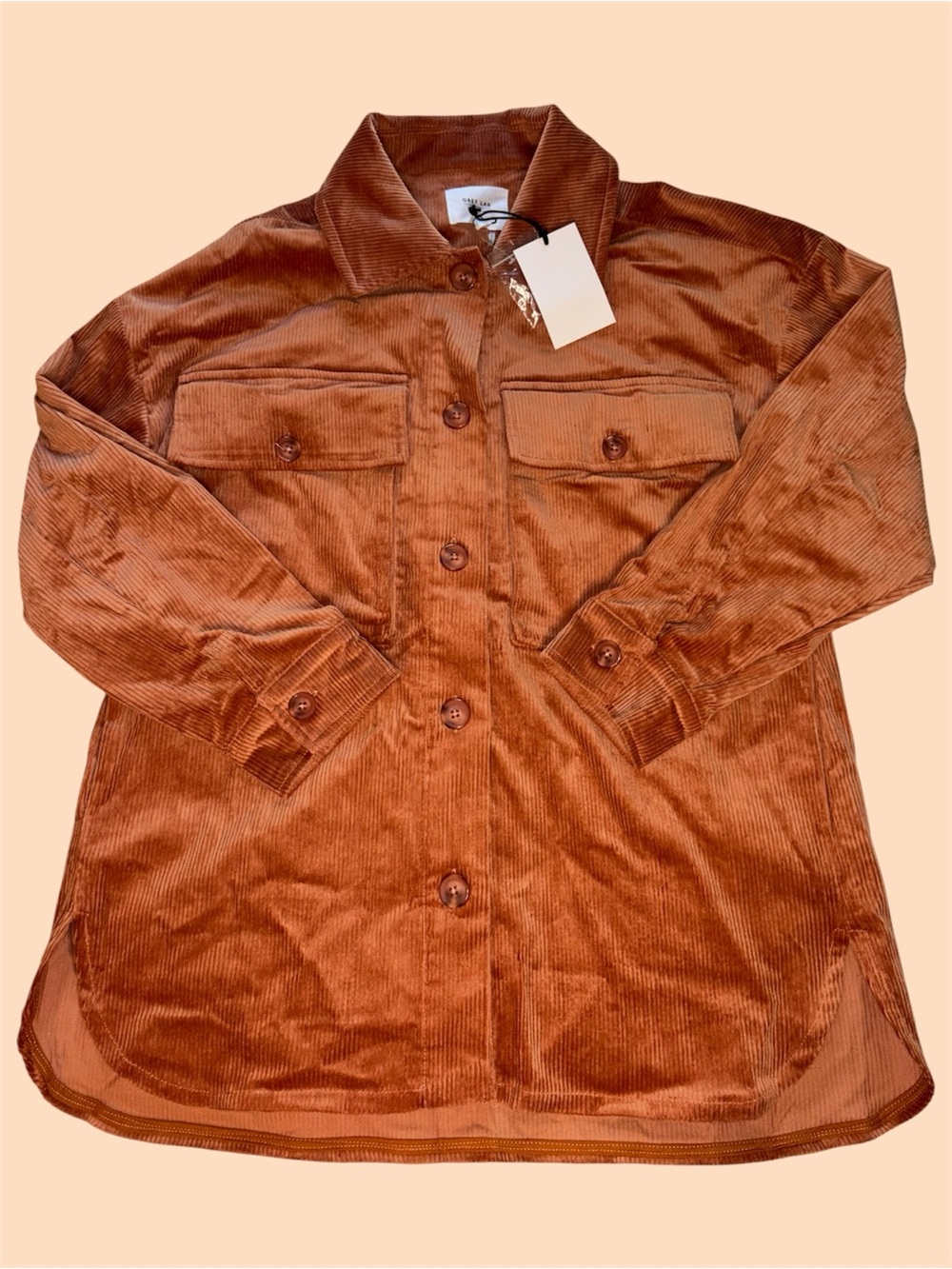Grey Lab Rust Brown Corduroy Oversized Button Front Shacket
